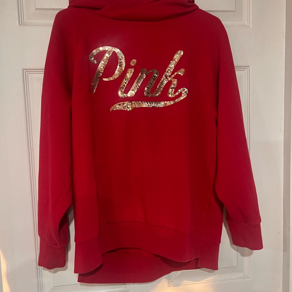 PINK Victoria's Secret Red Hoodie with Gold Logo